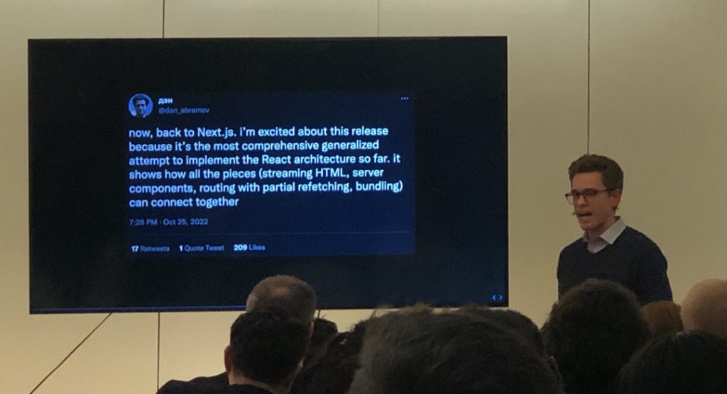 Picture of Ben Dunphy discussing Dan Abramov Twitter discussion of React Server Components